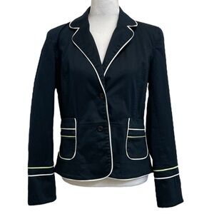 Tehama Nancy Haley Vintage Navy Blue Piped Two Button Preppy Blazer